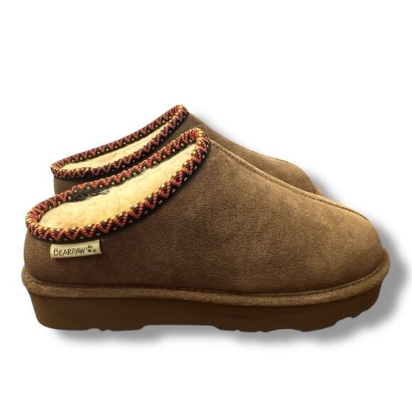 Bearpaw Martis Cocoa Indoor Outdoor Slippers Platform Suede Wool Women’s Size 9 - Picture 1 of 11